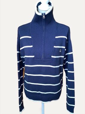 United Colors of Benetton Striped Half Zip Sweater Men M Women L Cotton